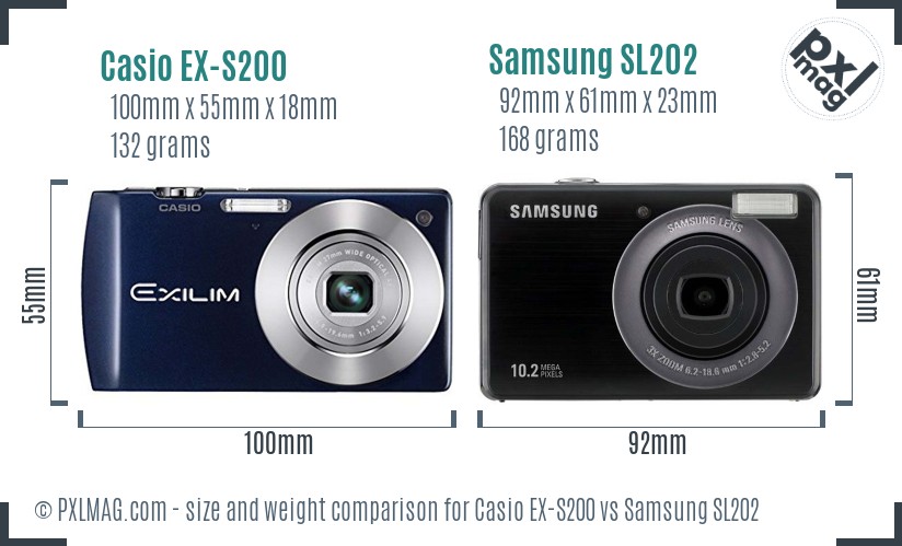 Casio EX-S200 vs Samsung SL202 size comparison