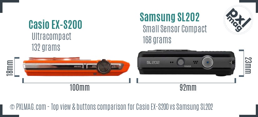 Casio EX-S200 vs Samsung SL202 top view buttons comparison