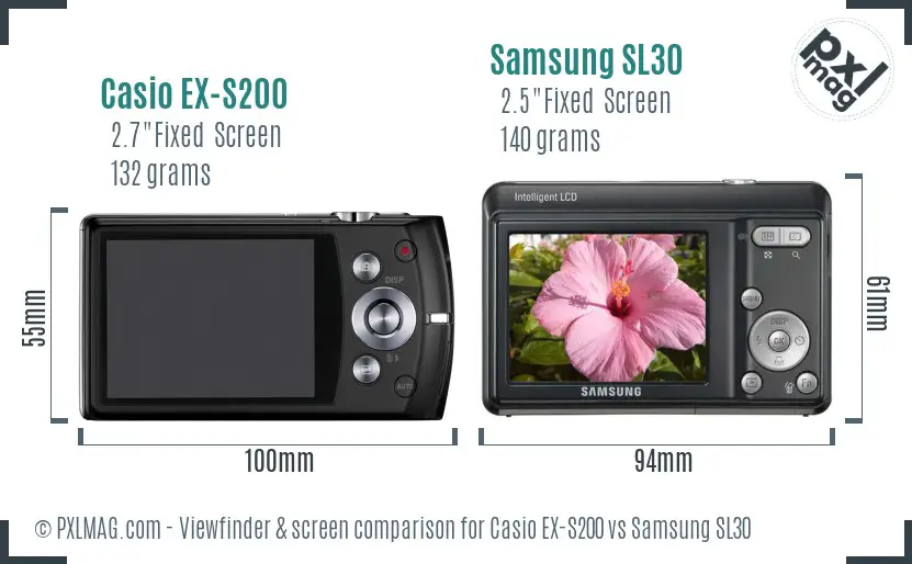 Casio EX-S200 vs Samsung SL30 Screen and Viewfinder comparison