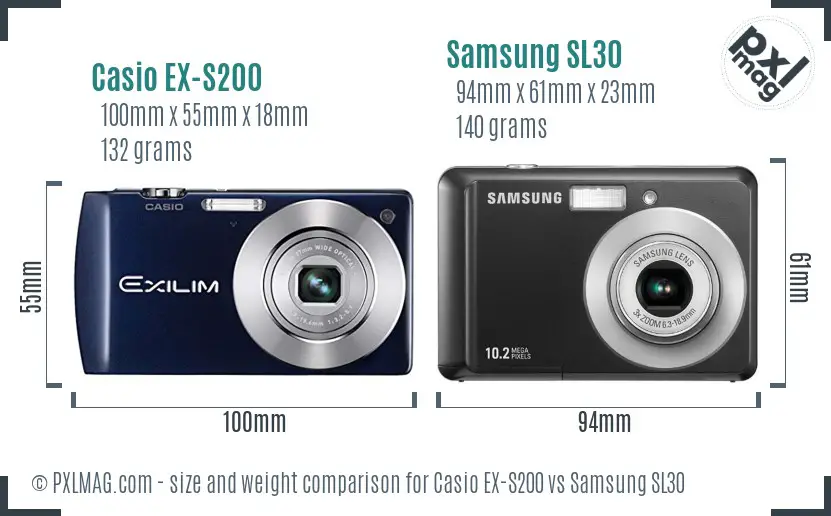 Casio EX-S200 vs Samsung SL30 size comparison