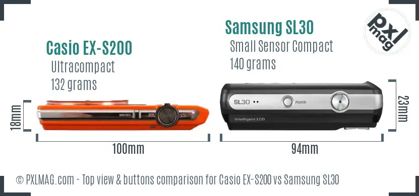 Casio EX-S200 vs Samsung SL30 top view buttons comparison
