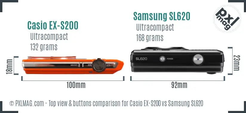 Casio EX-S200 vs Samsung SL620 top view buttons comparison