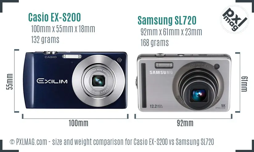 Casio EX-S200 vs Samsung SL720 size comparison