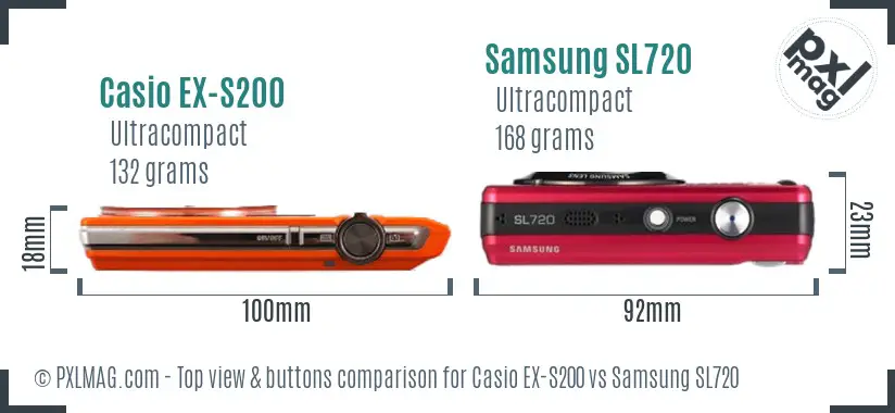 Casio EX-S200 vs Samsung SL720 top view buttons comparison