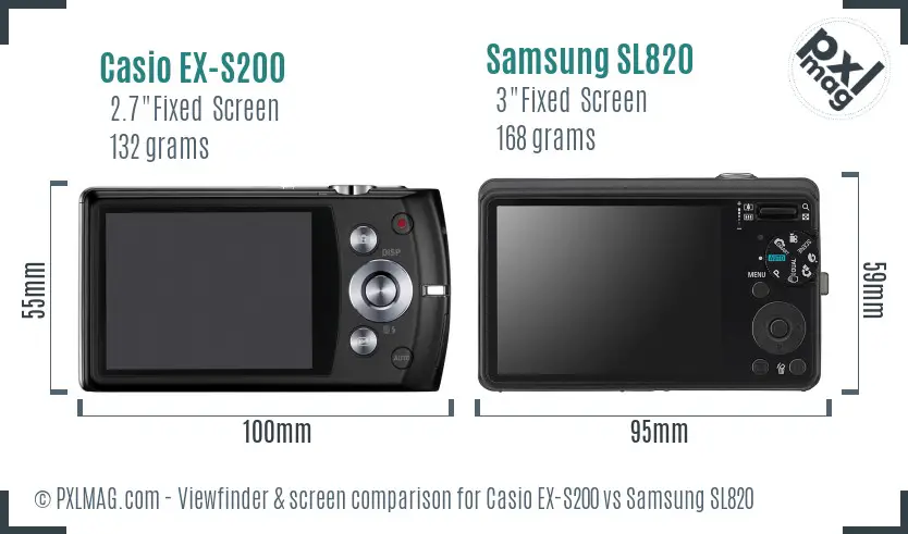 Casio EX-S200 vs Samsung SL820 Screen and Viewfinder comparison