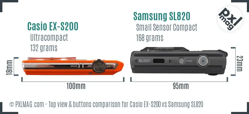 Casio EX-S200 vs Samsung SL820 top view buttons comparison