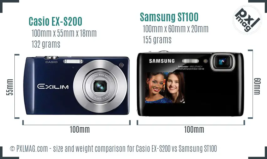 Casio EX-S200 vs Samsung ST100 size comparison