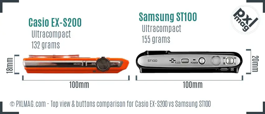 Casio EX-S200 vs Samsung ST100 top view buttons comparison