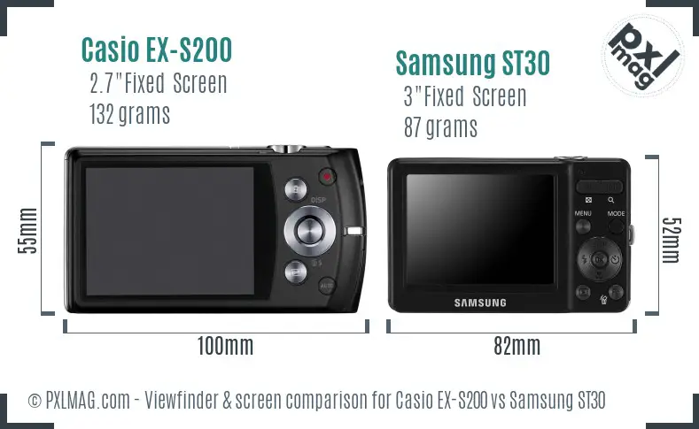 Casio EX-S200 vs Samsung ST30 Screen and Viewfinder comparison