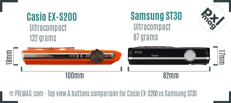 Casio EX-S200 vs Samsung ST30 top view buttons comparison
