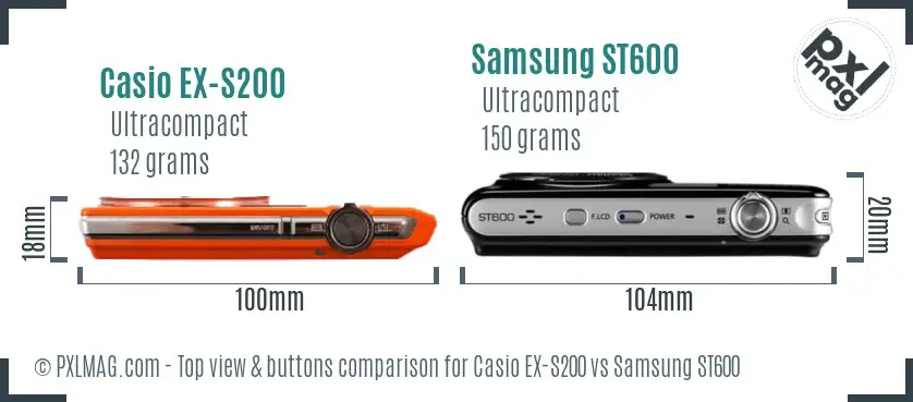 Casio EX-S200 vs Samsung ST600 top view buttons comparison