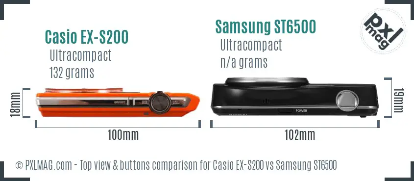 Casio EX-S200 vs Samsung ST6500 top view buttons comparison