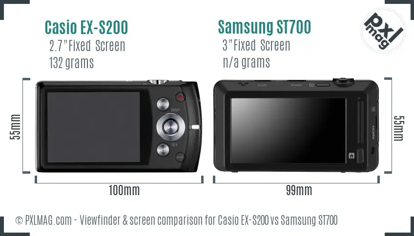 Casio EX-S200 vs Samsung ST700 Screen and Viewfinder comparison