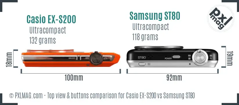 Casio EX-S200 vs Samsung ST80 top view buttons comparison