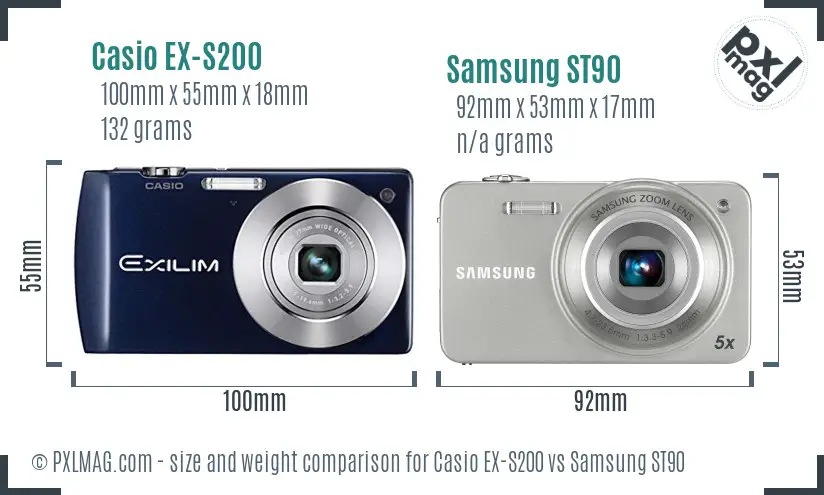 Casio EX-S200 vs Samsung ST90 size comparison