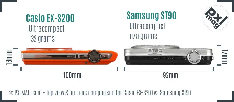 Casio EX-S200 vs Samsung ST90 top view buttons comparison