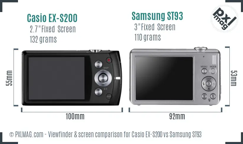 Casio EX-S200 vs Samsung ST93 Screen and Viewfinder comparison