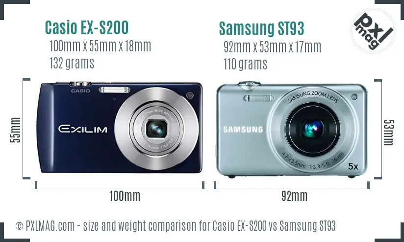 Casio EX-S200 vs Samsung ST93 size comparison