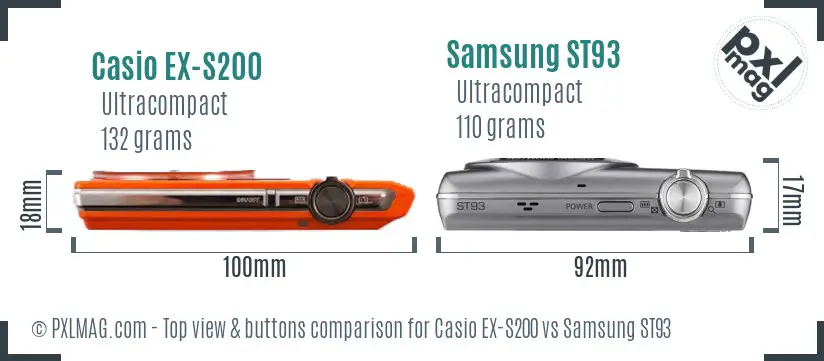 Casio EX-S200 vs Samsung ST93 top view buttons comparison