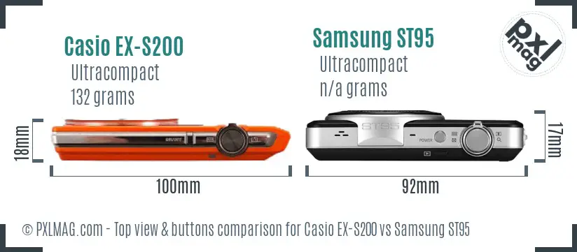 Casio EX-S200 vs Samsung ST95 top view buttons comparison