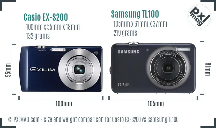 Casio EX-S200 vs Samsung TL100 size comparison