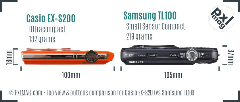 Casio EX-S200 vs Samsung TL100 top view buttons comparison