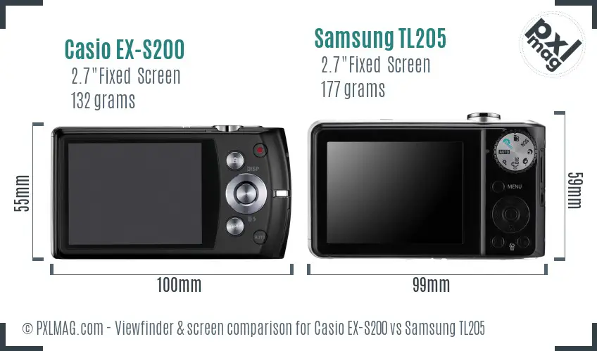 Casio EX-S200 vs Samsung TL205 Screen and Viewfinder comparison