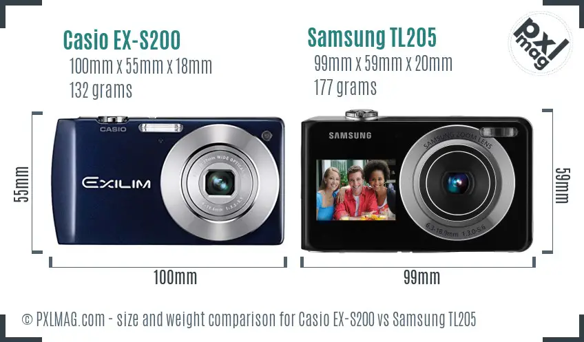 Casio EX-S200 vs Samsung TL205 size comparison