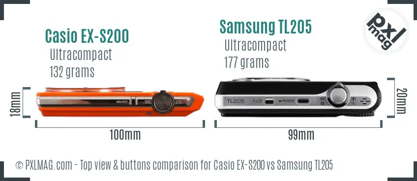 Casio EX-S200 vs Samsung TL205 top view buttons comparison