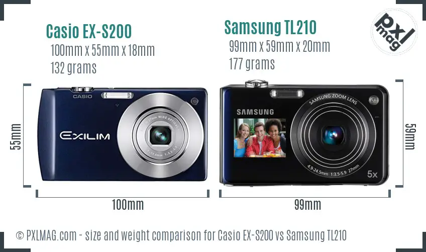 Casio EX-S200 vs Samsung TL210 size comparison