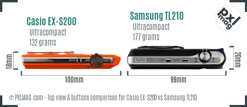 Casio EX-S200 vs Samsung TL210 top view buttons comparison
