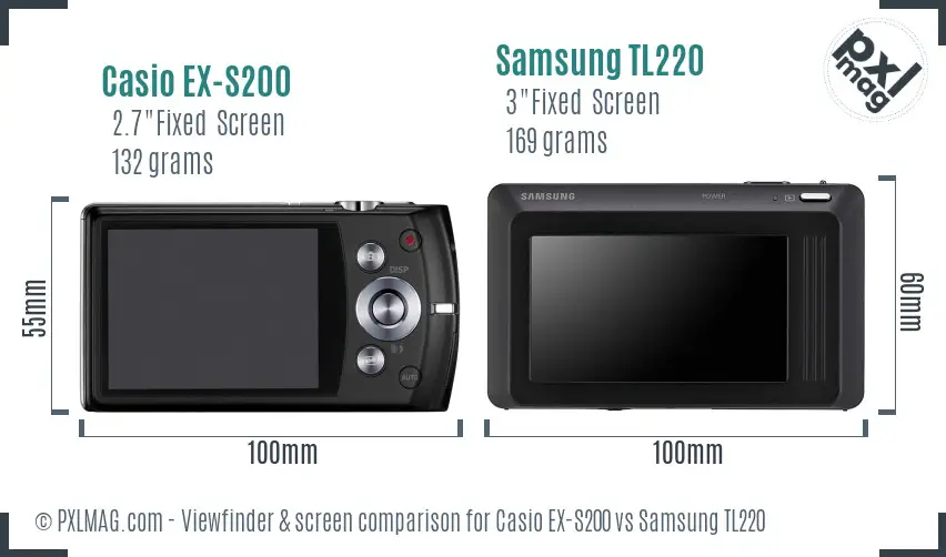 Casio EX-S200 vs Samsung TL220 Screen and Viewfinder comparison