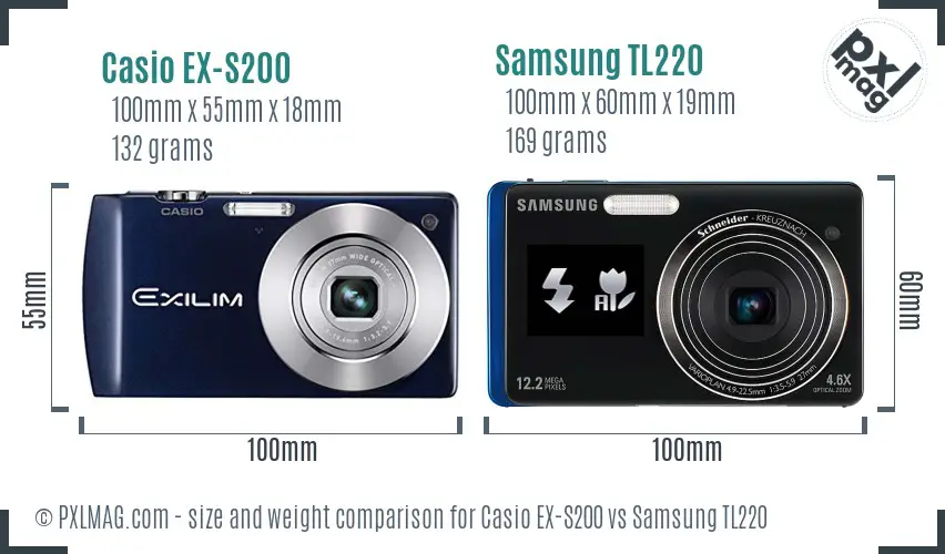 Casio EX-S200 vs Samsung TL220 size comparison