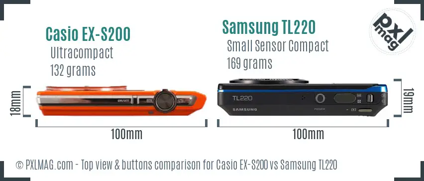 Casio EX-S200 vs Samsung TL220 top view buttons comparison