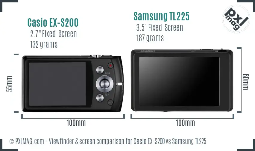 Casio EX-S200 vs Samsung TL225 Screen and Viewfinder comparison