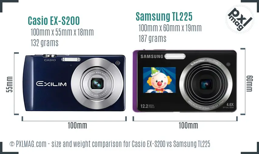 Casio EX-S200 vs Samsung TL225 size comparison