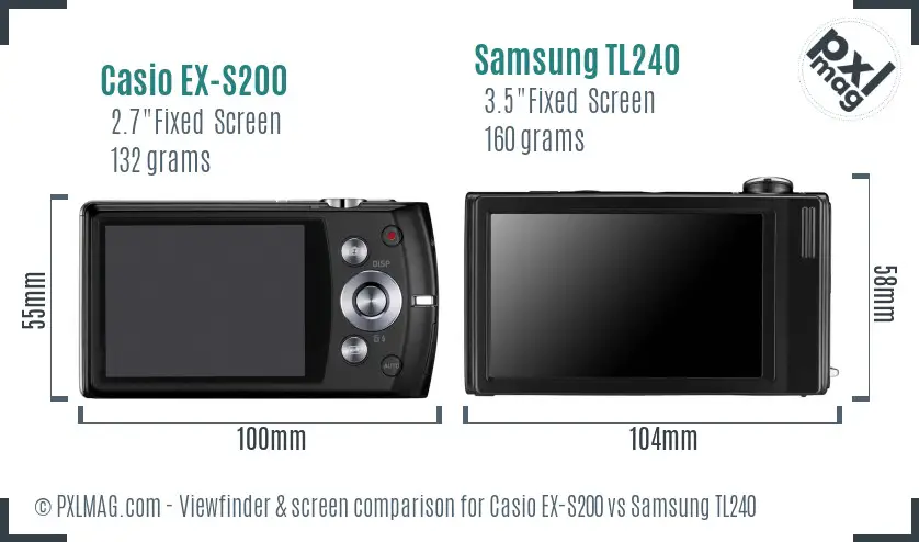 Casio EX-S200 vs Samsung TL240 Screen and Viewfinder comparison