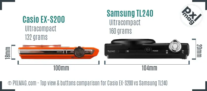 Casio EX-S200 vs Samsung TL240 top view buttons comparison