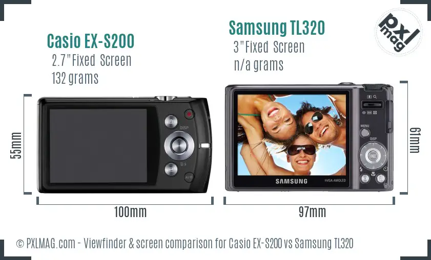 Casio EX-S200 vs Samsung TL320 Screen and Viewfinder comparison