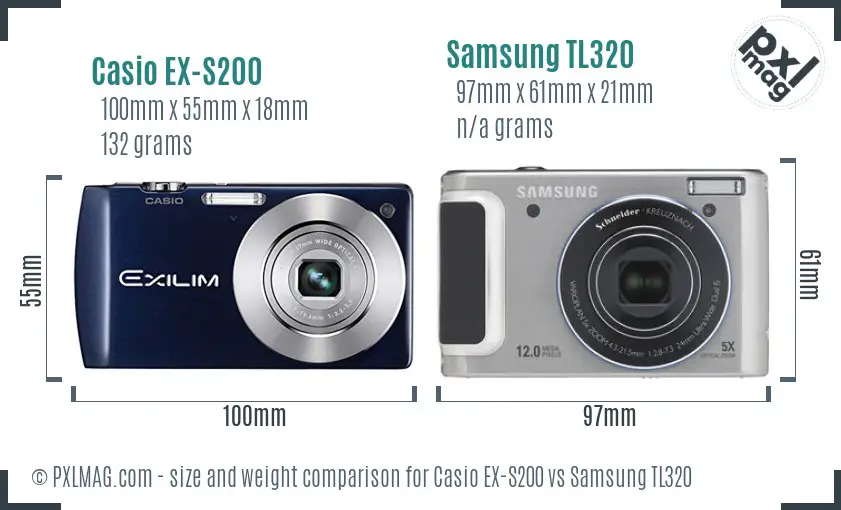 Casio EX-S200 vs Samsung TL320 size comparison