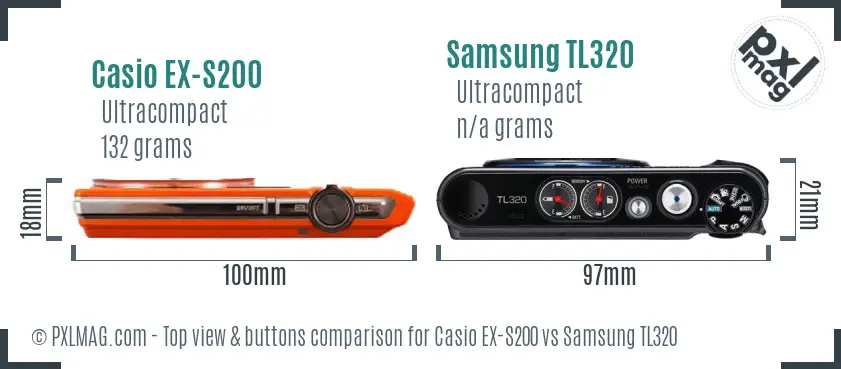 Casio EX-S200 vs Samsung TL320 top view buttons comparison