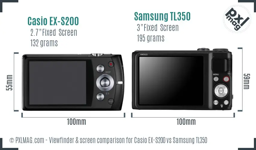 Casio EX-S200 vs Samsung TL350 Screen and Viewfinder comparison