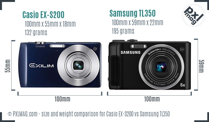 Casio EX-S200 vs Samsung TL350 size comparison