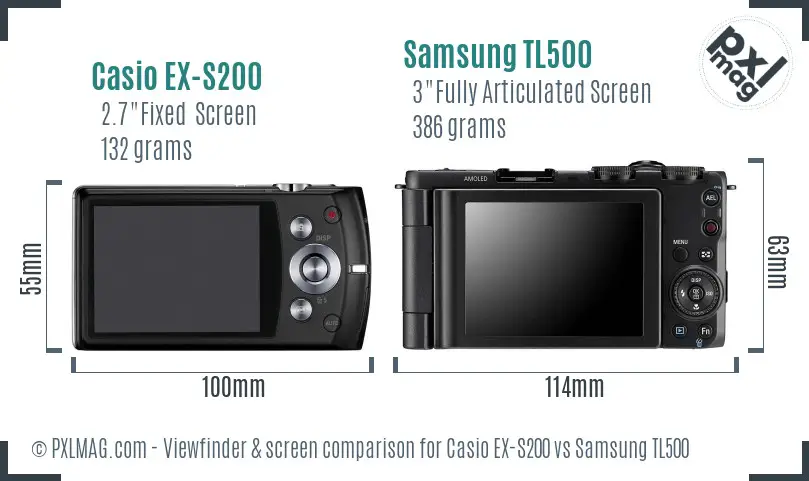 Casio EX-S200 vs Samsung TL500 Screen and Viewfinder comparison