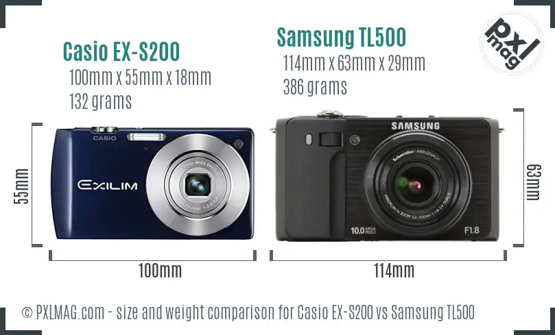 Casio EX-S200 vs Samsung TL500 size comparison