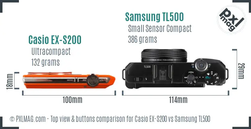 Casio EX-S200 vs Samsung TL500 top view buttons comparison