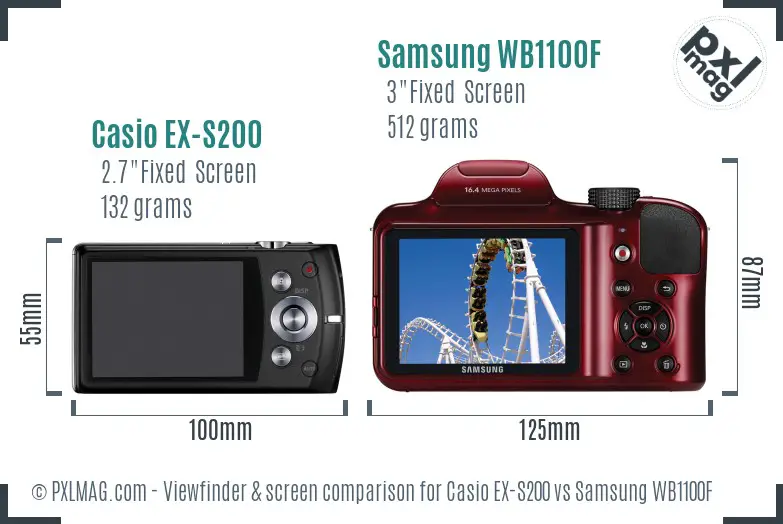 Casio EX-S200 vs Samsung WB1100F Screen and Viewfinder comparison