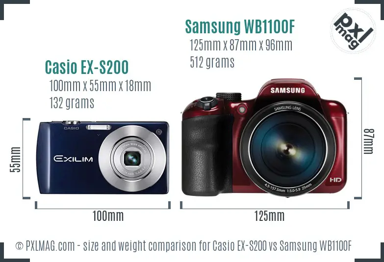 Casio EX-S200 vs Samsung WB1100F size comparison