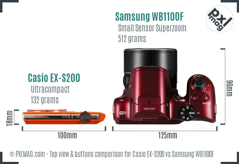 Casio EX-S200 vs Samsung WB1100F top view buttons comparison