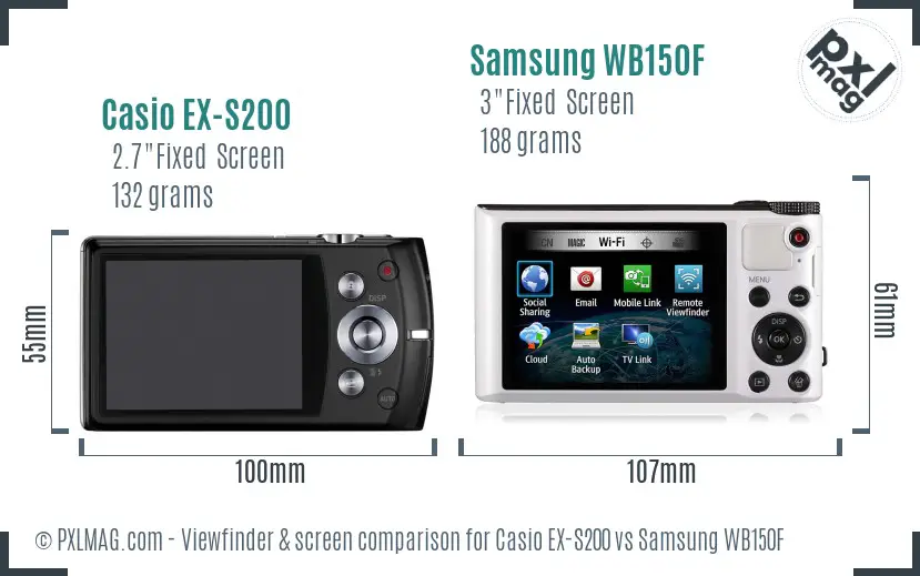 Casio EX-S200 vs Samsung WB150F Screen and Viewfinder comparison